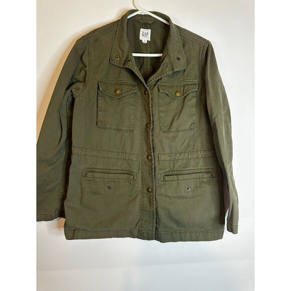GAP Women’s Utility Jacket Small Army Green Cotton Cargo Pockets Zip Button - Picture 1 of 7